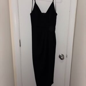 Xscape Black Spaghetti Strap Midi Dress – Wrap Drape Skirt – Size 2